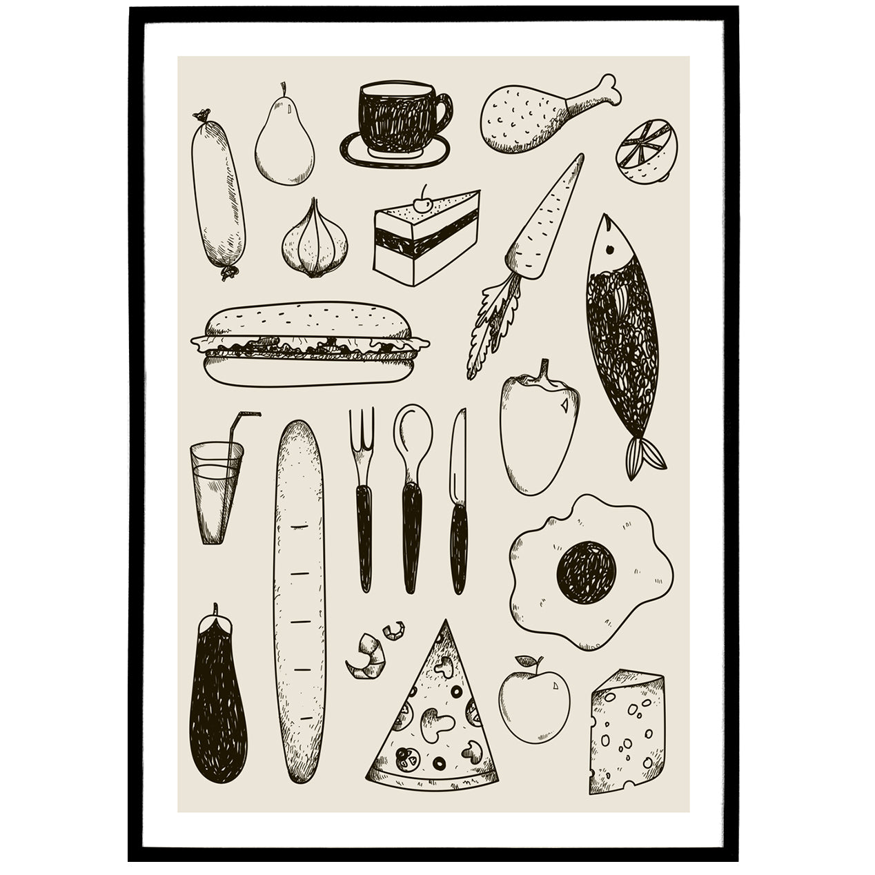 Vintage Kitchen Ink Doodles Poster