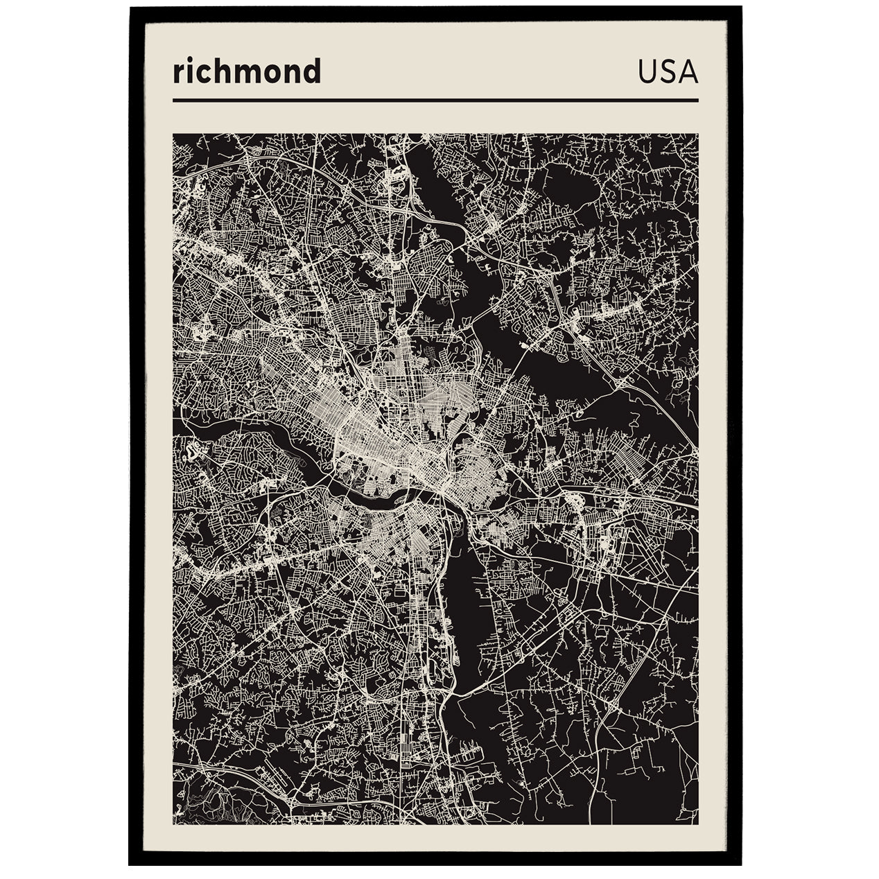 Richmond - USA, City Map Poster