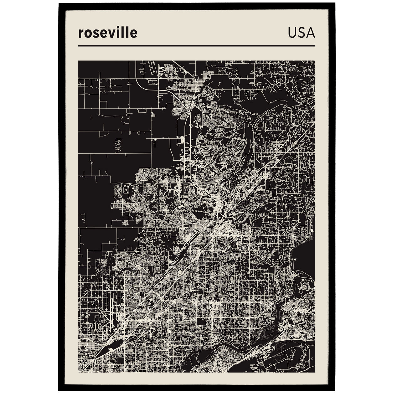 Roseville USA City Map Poster