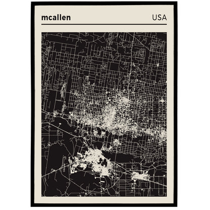 McAllen, USA - Black and White City Map Poster