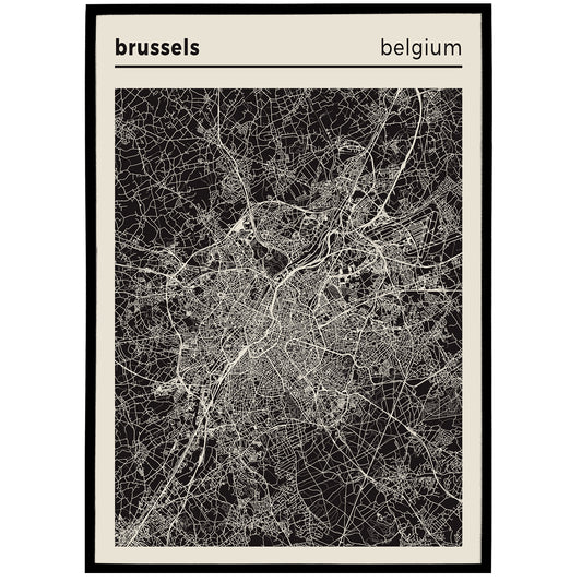 Brussels - Belgium | Black and White City Map