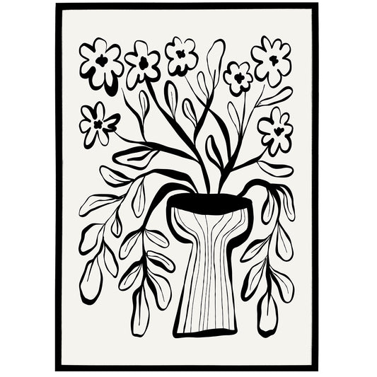 Black Ink Handdrawn Floral Art Poster