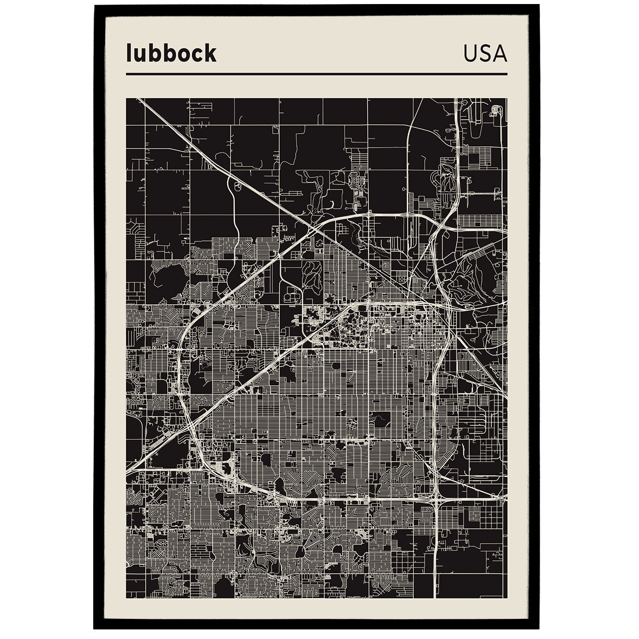 Lubbock, USA - City Map Poster