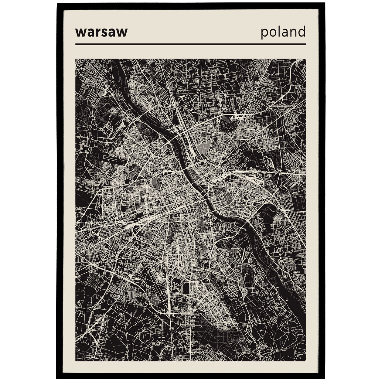 Warsaw Map Poster - Poland