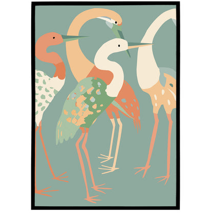 Long Neck Cranes Illustration Print
