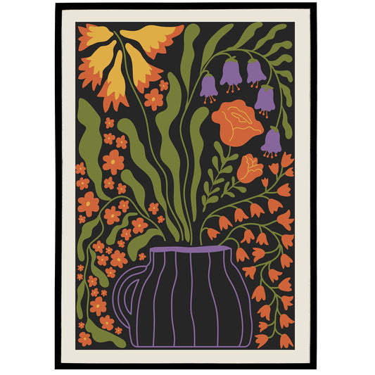 Black Boho Gypsy Flowers Poster