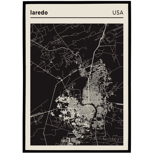 Laredo, USA - black and white city map poster