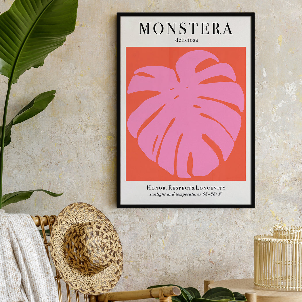 MONSTERA Deliciosa - Pink and White Poster
