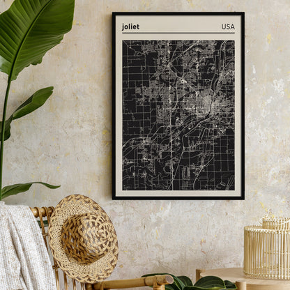 Joliet, USA black and white city map poster