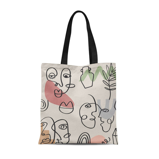 Soft Shapes and Faces Tote Bag - HypeSheriff
