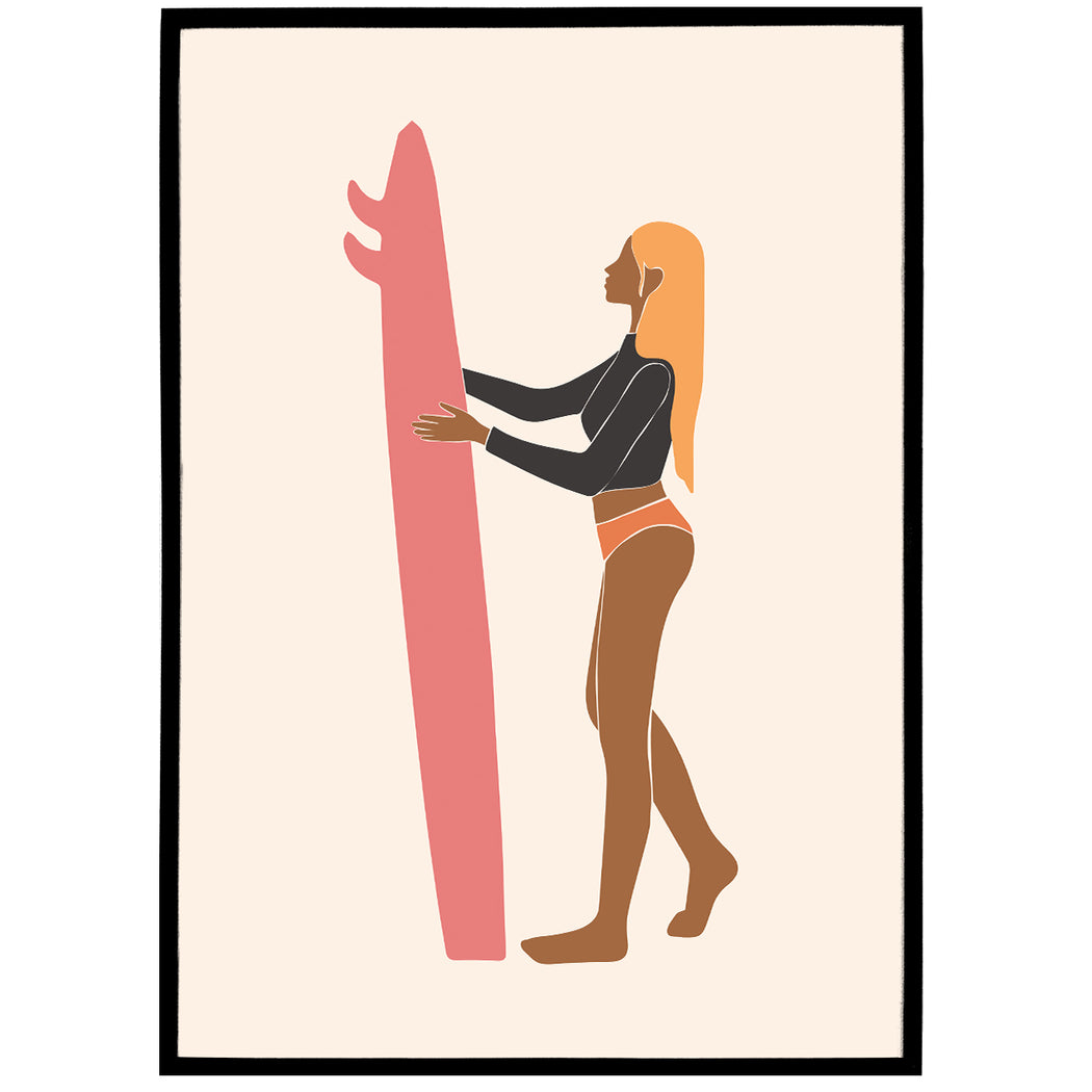 Boho Illustration Print 04 - Surfgirl