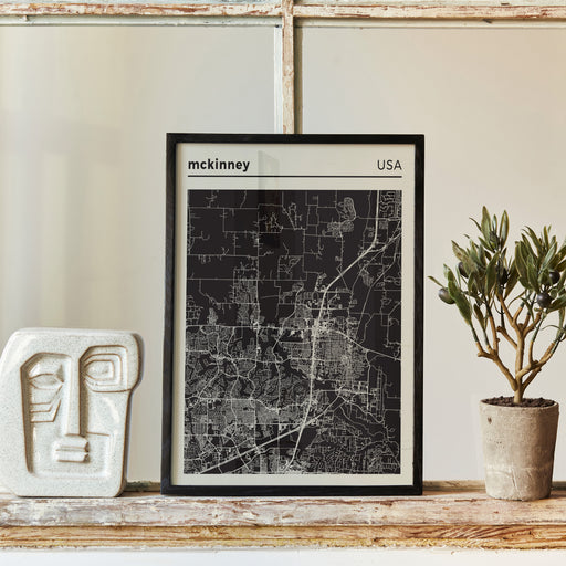 McKinney, USA. Black and White Map Poster