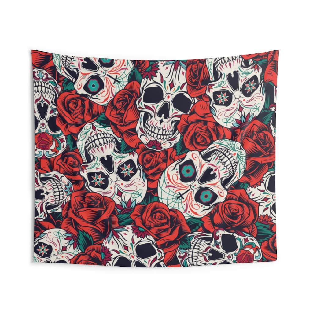 Skulls and Roses Halloween Wall Tapestry