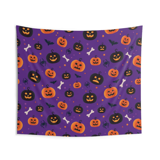 Wall Tapestry with pumpkins, spooky jack-o-lantern, spiders and bats