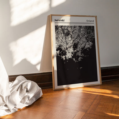 Helsinki, Finland - Black and White Map Poster
