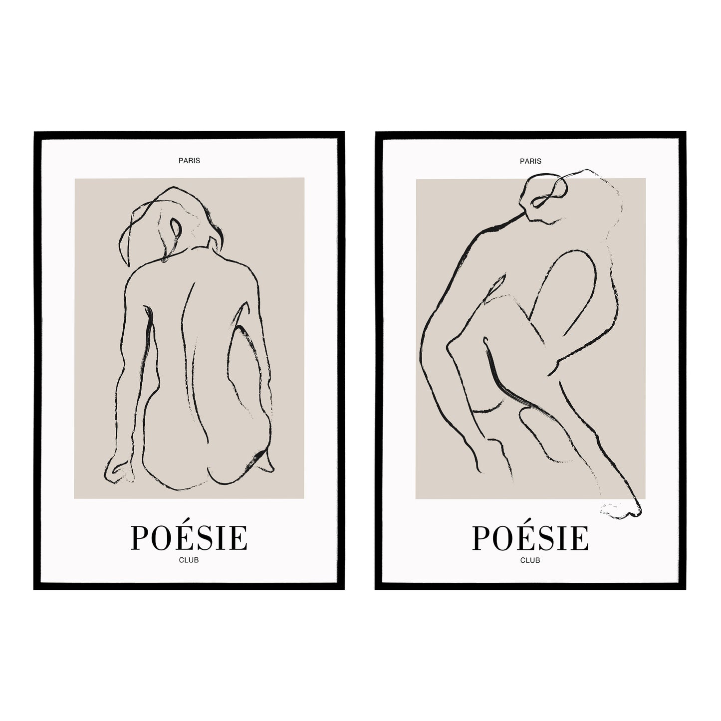 Set of 2 Poesie Club, Line Art Minimalist Woman Posters