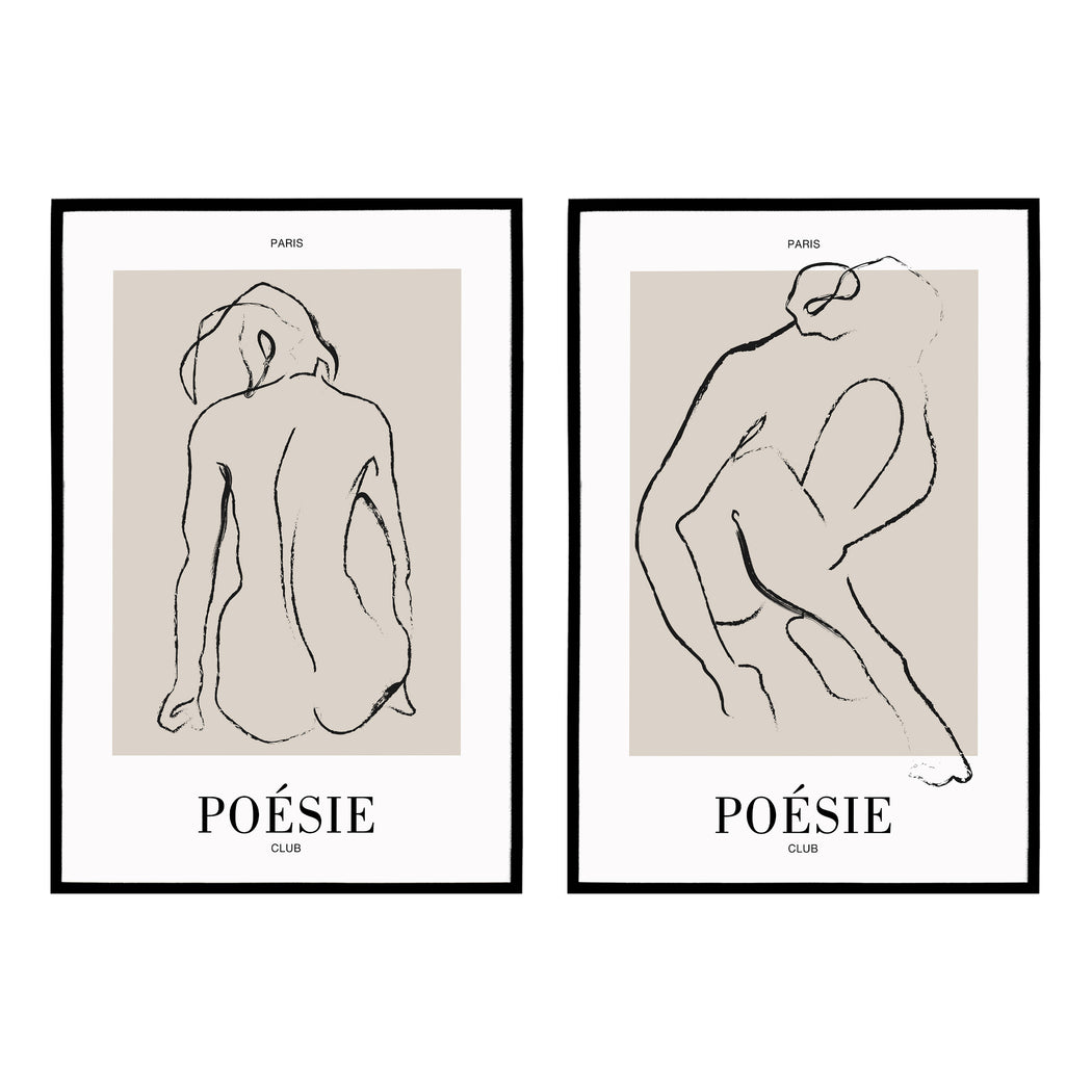 Set of 2 Poesie Club, Line Art Minimalist Woman Posters