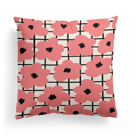 Pink Floral Retro Pattern 50s 60s Throw Pillow