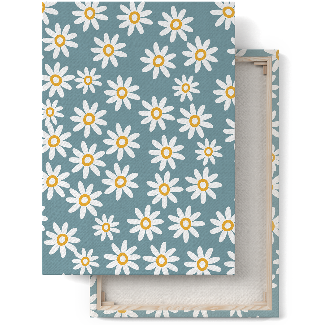 White Daisies on Blue Background Canvas Print
