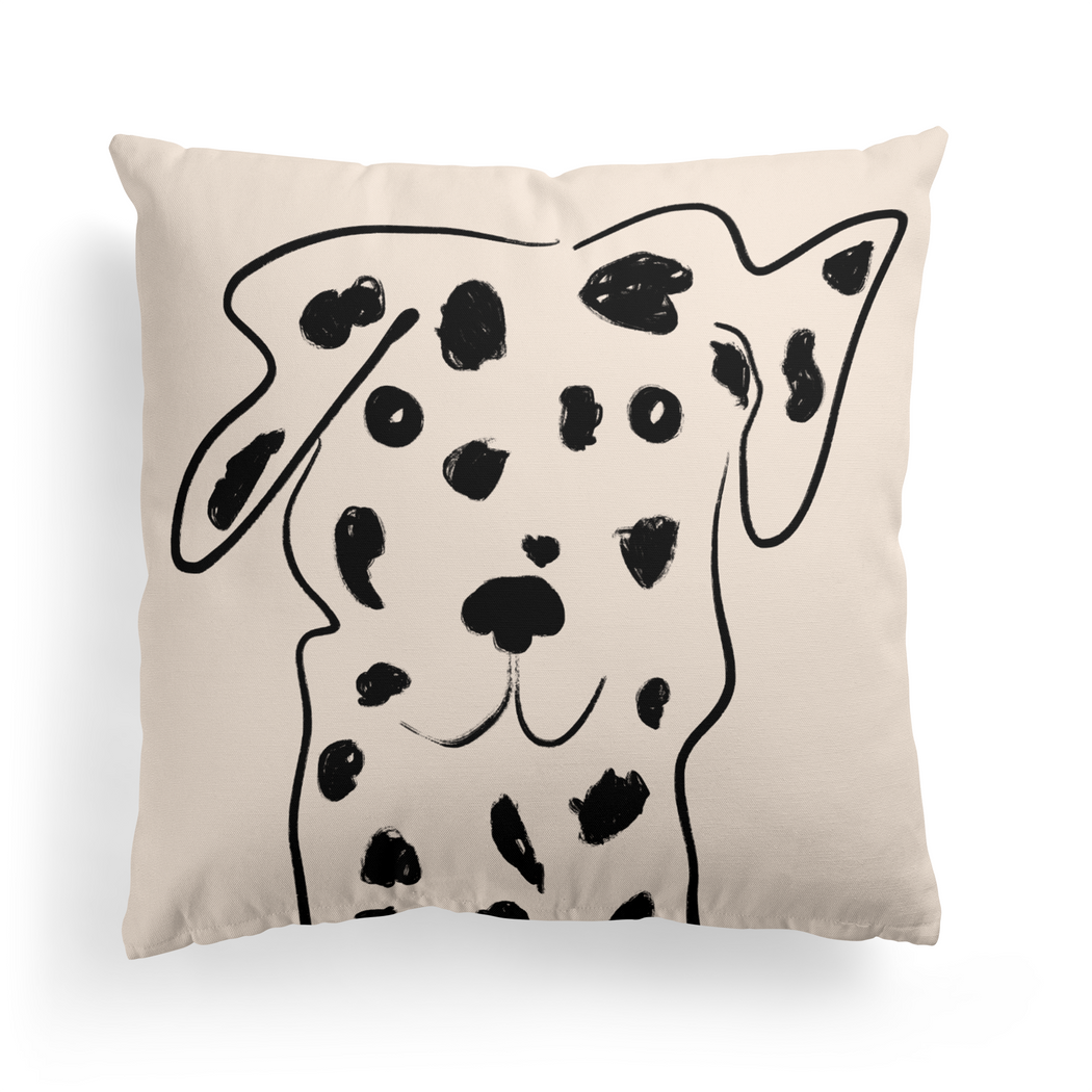 Dalmatian Dog, Black Line Art, Beige Throw Pillow