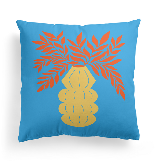 Blue Minimalist Flowers Throw Pillow