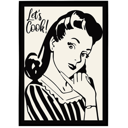 Let's Cook! Kitchen Black&White Poster