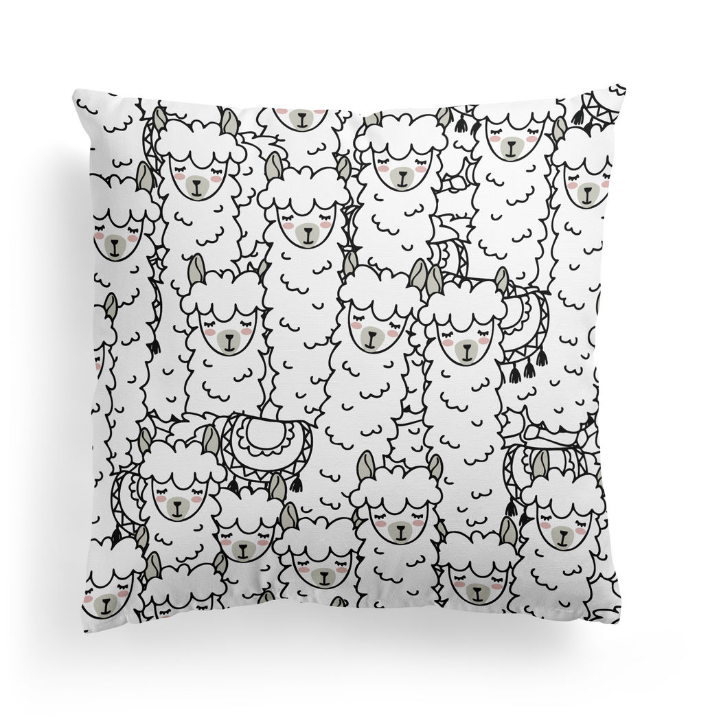 Cute White Alpacas Pattern Throw Pillow