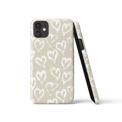 White Beige Hearts iPhone Case