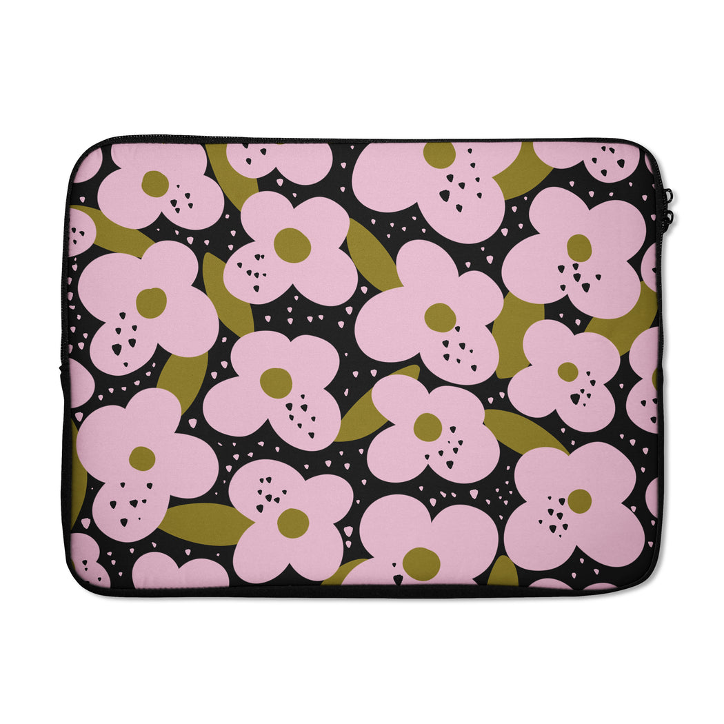 Retro Pink Flowers Pattern Laptop Sleeve — Hypesheriff Us