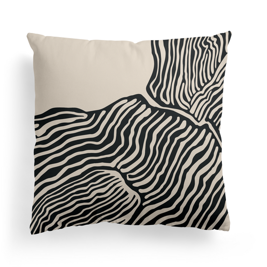 Black Abstract Wave Line Art Throw Pillow