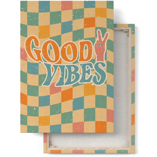 Retro Checkered Good Vibes 60s Canvas Print