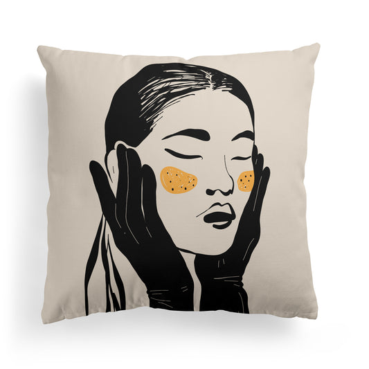 Thinking Woman, Handdrawn Art Throw Pillow