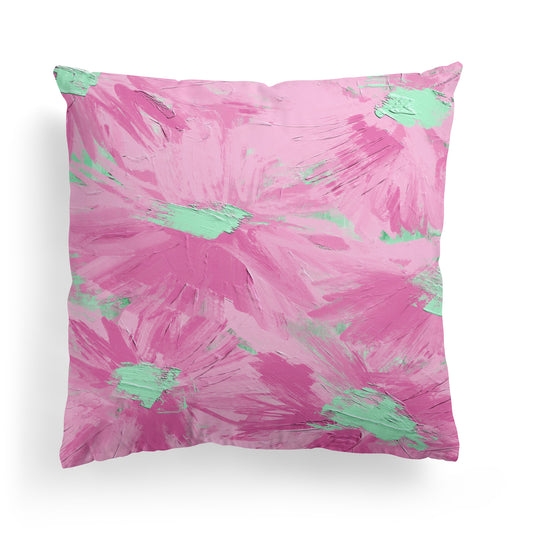 Throw Pillow with Painted Pink Flowers