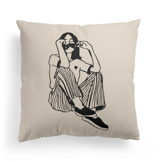 Sitting Girl Minimalist Hype Throw Pillow