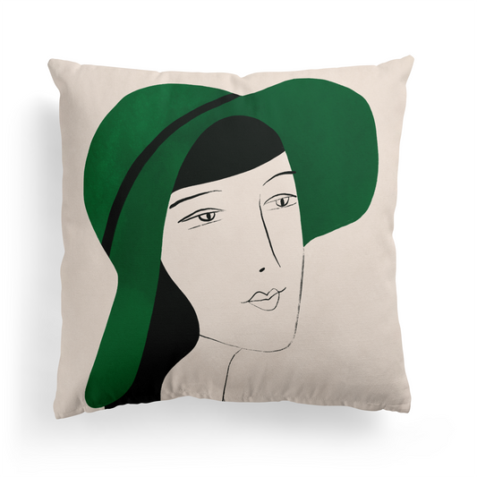 Woman with Green Hat Throw Pillow