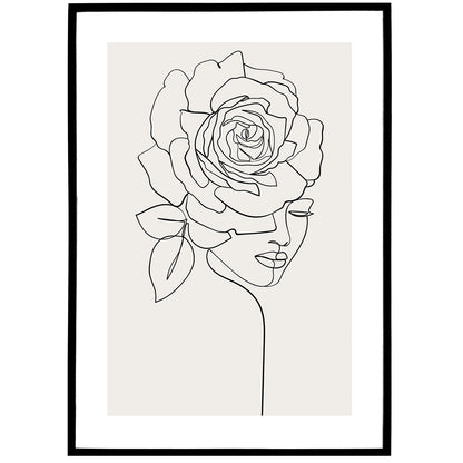 Line Art Flower Girl Poster