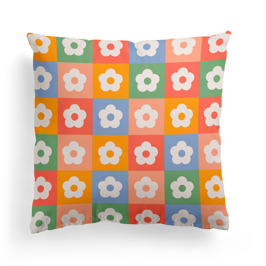 Colorful Retro Flowers 50s 60s 70s Throw Pillow