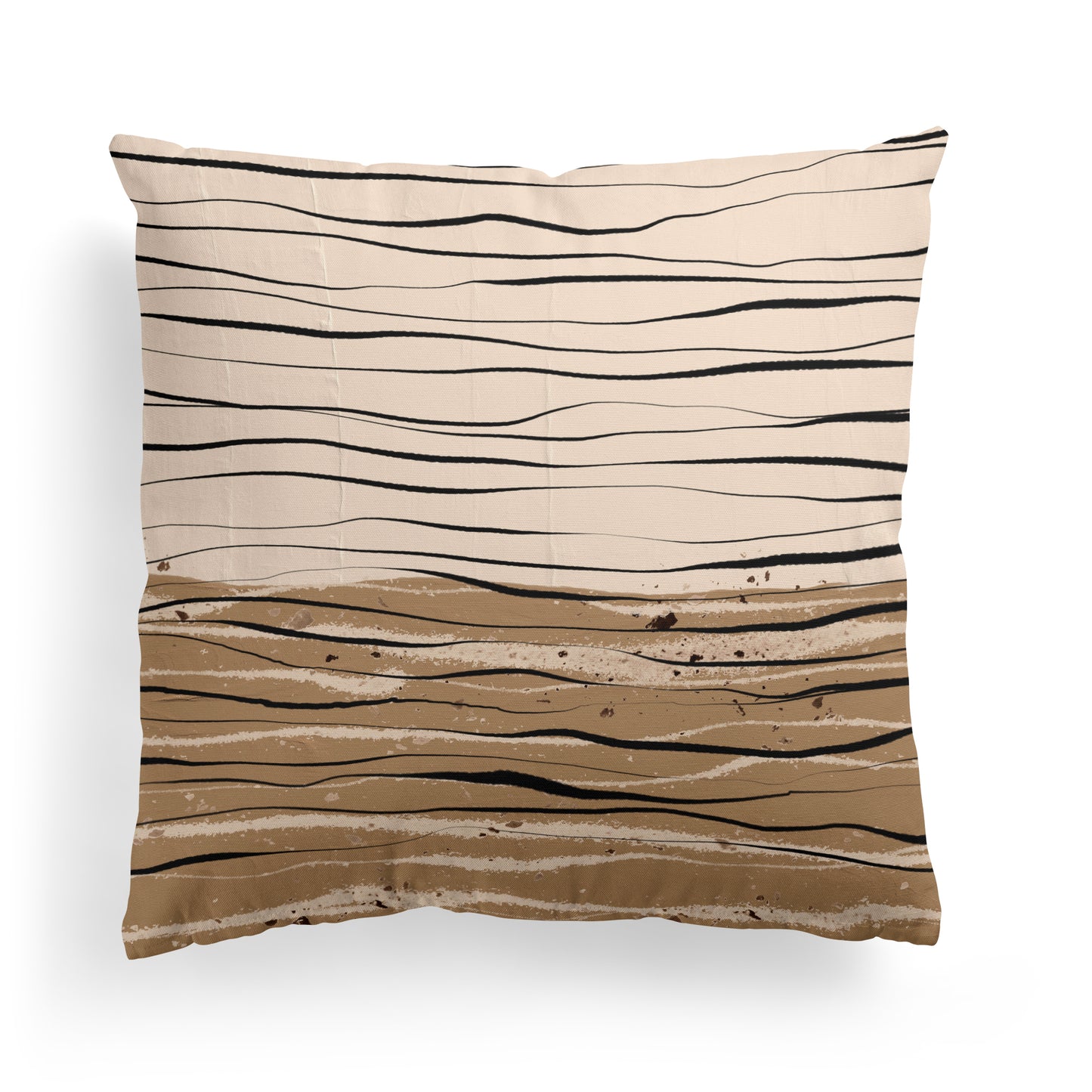 Beige Wavy Line Art Throw Pillow