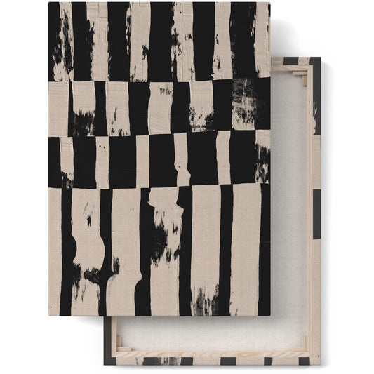 Black&Beige Abstract Striped Painting Canvas Print