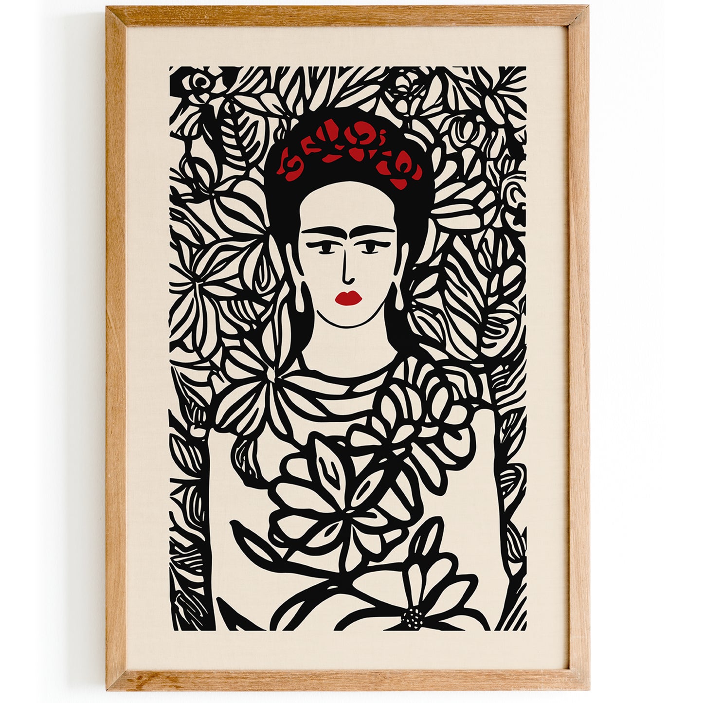 Frida Khalo Floral B&W Poster