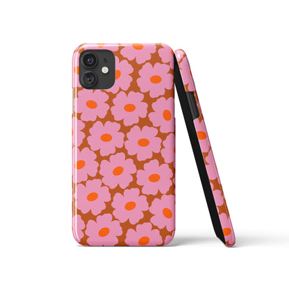 Retro Pink 60s Flowers Pattern iPhone Case