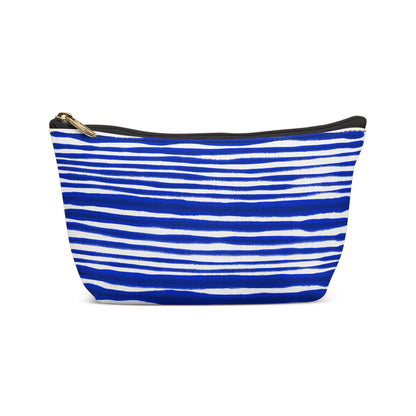 Blue Greek Striped Pattern Makeup Bag