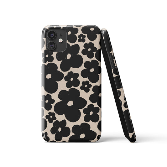 Black Retro 60s Flowers iPhone Case