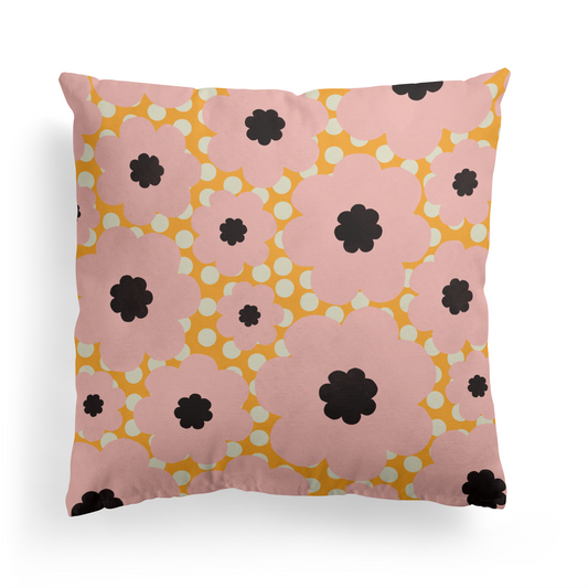 Pink Retro Floral Pattern Throw Pillow