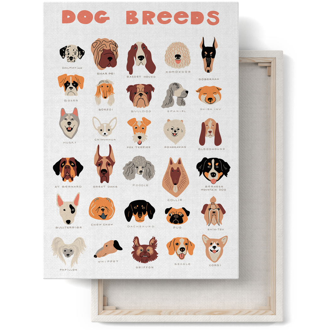 Dog Breeds, Art for Kids Room Canvas Print