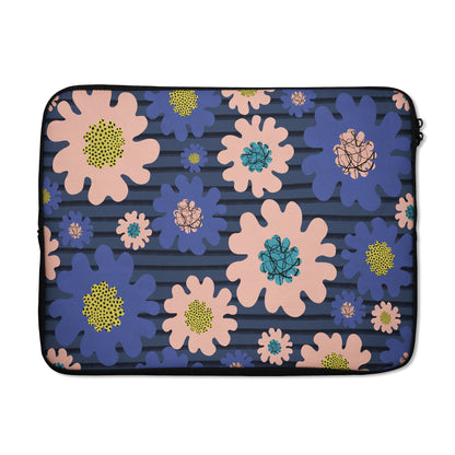 Retro Navy Blue Flowers MacBook Sleeve