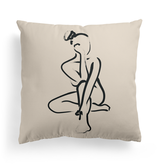 Sitting Woman Line Art Throw Pillow