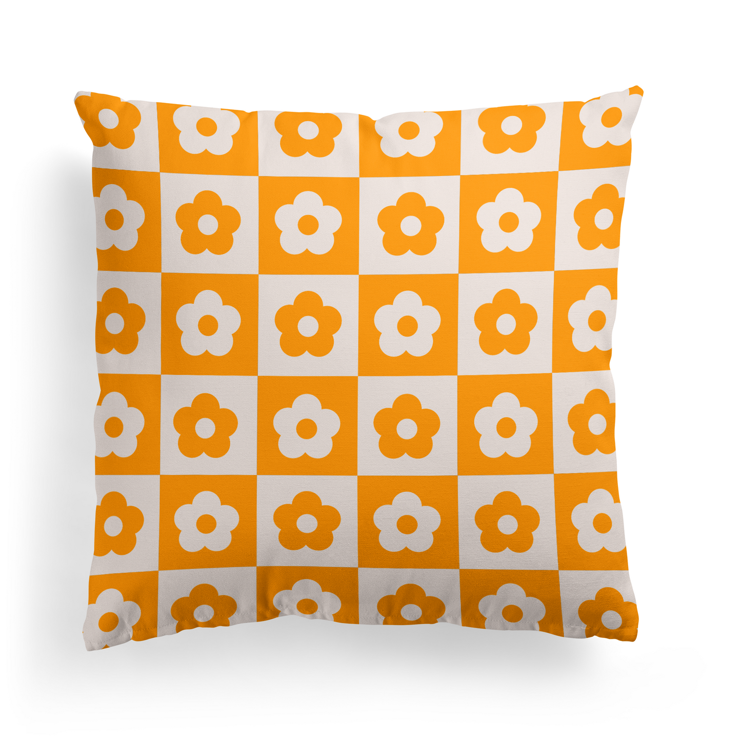 Yellow Checkboard with Flowers Retro Throw Pillow