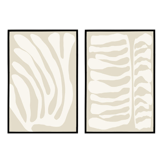 Set of 2 Beige Leaves Posters