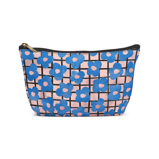 Blue Retro Flowers Make-up Bag